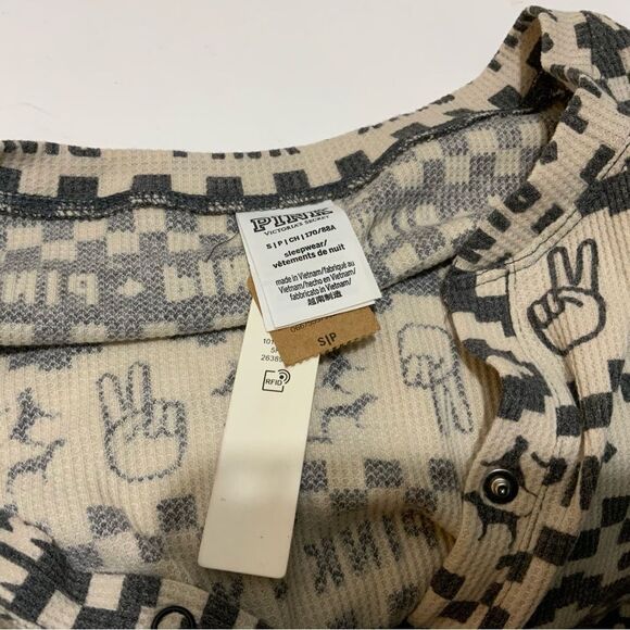 NWT Victoria's Secret PINK Thermal Sleep One Piece Pajama Black Fair Isle - Picture 10 of 13